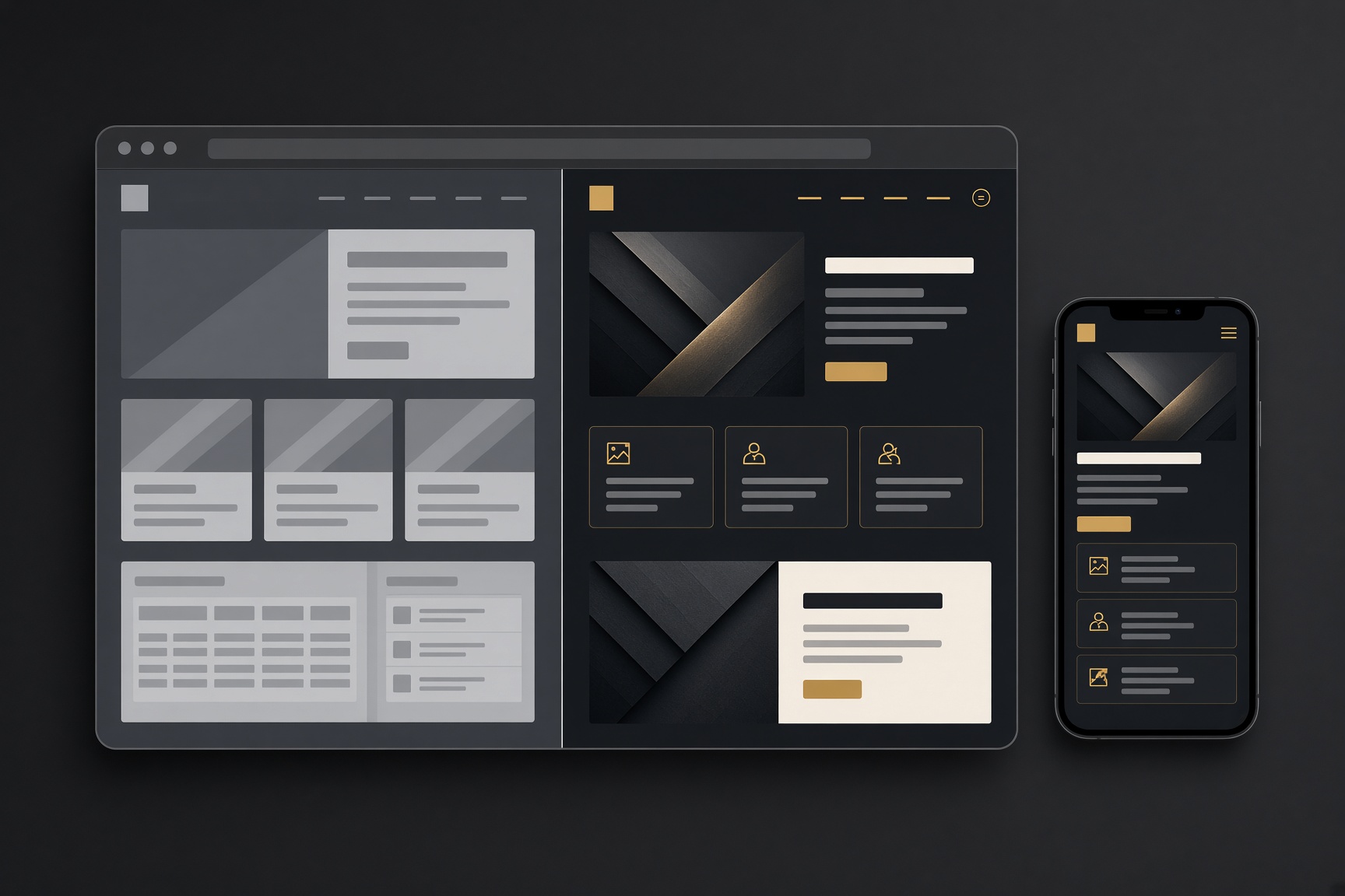 Conceptual comparison of an outdated website and a modern responsive website.